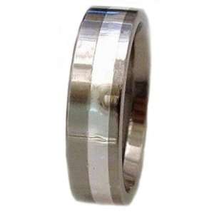 Titanium Ring Flat 2mm Offset Silver Inlay Soft Edge   Ring # 21 