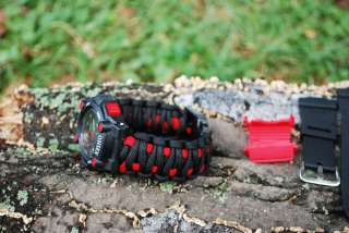 Sports Camping Survival Watch 550 paracord Thin Red Line Fireman Black 