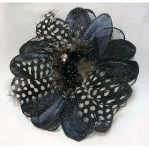  NEW Black Sheer Dahlia with Feathers Hair Flower Clip Pin and Band 