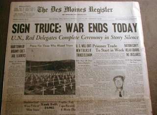 1953 newspaper KOREAN WAR ENDS with TRUCE between North & South 