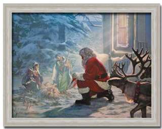 Santa Claus Nativity Jesus Christmas Gift Print Framed  
