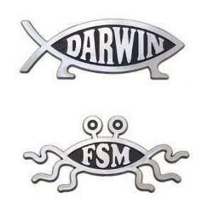  Darwin Fish and Flying Spaghetti Monster Car Emblem Combo 