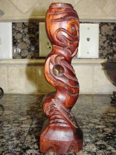Vintage New Zealand Maori Hand Carved Wood Tiki signed HG  