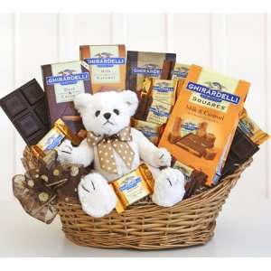   Hugs Gourmet Chocolate and Caramel Gift Basket with Teddy Bear