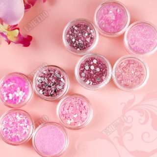 Pink Color Series Glitter Dust Powder Set for Professional Nail Art 