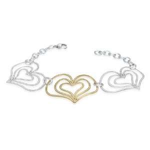   Two Tone Trio Concentric Open Love Heart Link Womens Bracelet: Jewelry