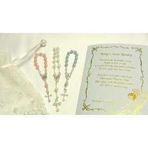  Baby Rosary in Pink, Blue or White with Poem and Gift Box 