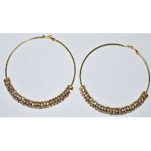  3.5 Large Hoop Rhinestone Gold Earrings Basketball Wives 