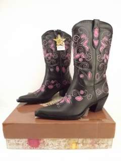 NIB Womens cowboy boots black pink vegan Roper Rockstar 10 M cut out 