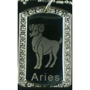  ARIES zodiac horoscope star CZ Dog Tag Necklace 