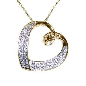   Heart Shape MOM Pendant Tilted Design With 16 inch Gold Chain: Jewelry
