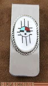 American Indian Jewelry Zuni Sunface Silver Money Clip  