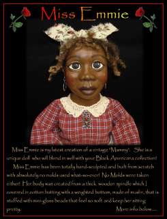   , Primitive Folk Art Doll, By Rochelle, Black Americana Mammy  