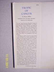 TROPIC OF CANCER 1961 1ST ED/3RD PRINT w/NPC D/J H MILLER NF  