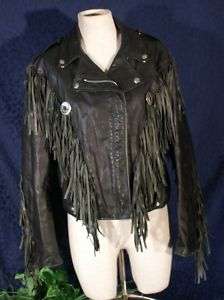 Vintage SCHOTT DUROJAC Fringed Black Leather Jacket 16  