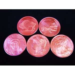  5 Assorted 1 Oz .999 Fine Copper Coin Bullion Bar Walking 