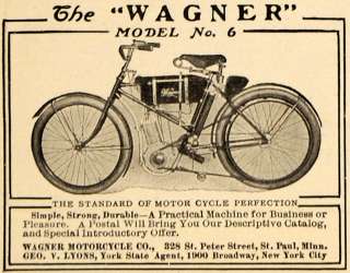 1906 Ad Wagner Model 6 Motorcycle Vehicle Engine Lyons   ORIGINAL 