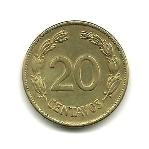  1942 Ecuador 20 Centavos Coin KM#77.1a 