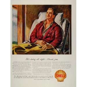   Ad Shell Wounded Soldier Hospital Bed WWII Benney   Original Print Ad