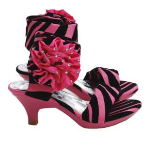 Fabulous Baby Girls Fuchsia Black Zebra Strap Dress Heel Shoes 4 