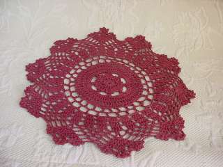 Pretty Hand Crocheted Round Burgundy Maroon Doily 129  