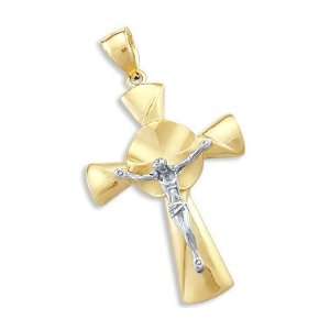  Unique 14k Yellow and White Gold Cross Crucifix Pendant 