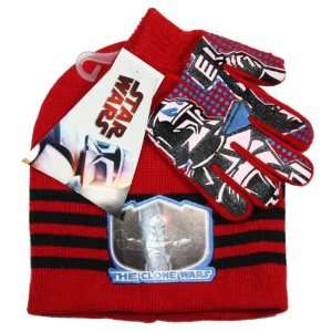  Star Wars Winter Beanie Knit Hat & Gloves Set Red 