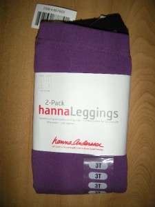 NWT Hanna Andersson 2pk Leggings Cotton PURPLE & BLACK Sz 3T $40 
