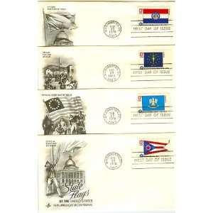 Four First Day Covers: State Flags of the United States, OH, LA, IN 