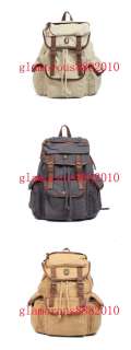 Vintage Mens Womens Casual Canvas Leather Hiking Backpack Rucksack 