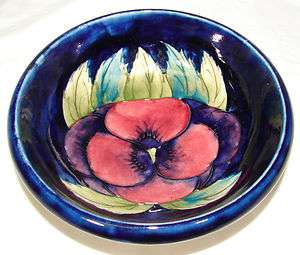 Vintage William MOORCROFT Pottery PANSY Bowl c.1918 SIGNED Cobalt Blue 