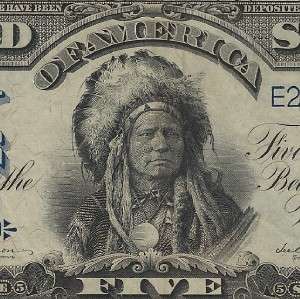 US CURRENCY 1899 $5 CHIEF ONEPAPA SILVER CERTIFICATE VFINE 25 by PMG 