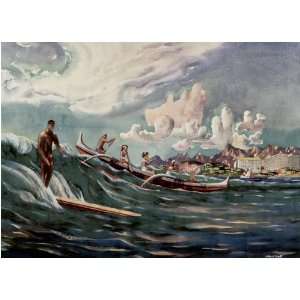  Millard Sheets   Surfing Surf Waikiki Hawaii Watercolor 