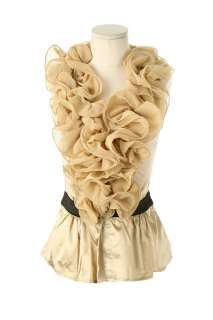 Ruffle Chiffon Victorian Rosette Tiered Blouse Top Super cute with 