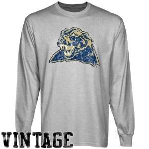 NCAA Pitt Panthers Ash Distressed Logo Vintage Long Sleeve T shirt