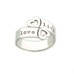 : Far Fetched Adjustable Sterling Silver Live, Love Ring: Far Fetched 