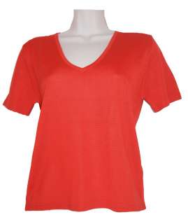 NEW RED KNIT V NECK SHORT SLEEVE TOP SHIRT S  