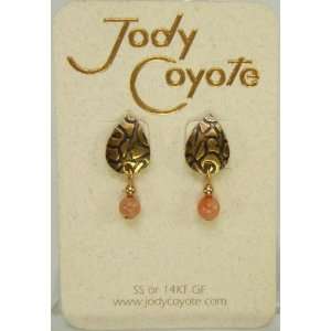  Jody Coyote Gold Peach Bead Post Earrings QMS004 Jewelry