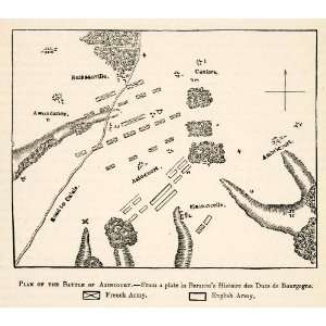  1877 Woodcut Plan Battle Azincourt French Army English 