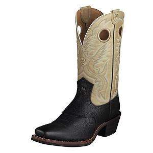 Ariat Mens Heritage Roughstock Leather Cowboy Boots Black/Sea Green 