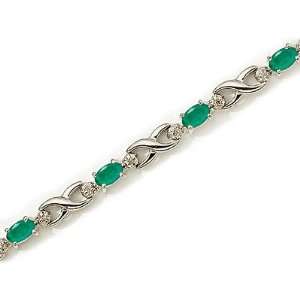  Diamond and Emerald 14kt White Gold X Link Bracelet 