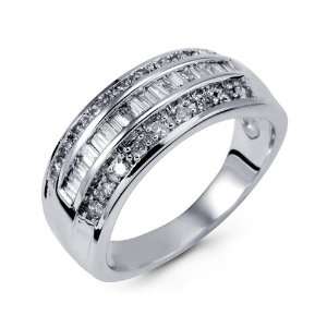    New 14k White Gold Round Baguette Wedding Band Ring Jewelry