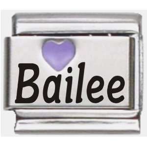 Bailee Purple Heart Laser Name Italian Charm Link Jewelry
