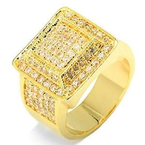  Pyramid Square Shaped Yellow Gold Plated CZ Pave Hip Hop 
