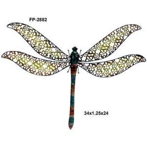  Metal Wall Dragonfly with Flower Press Cut Out Design: Home & Kitchen