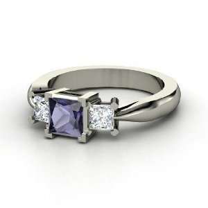  Ariel Ring, Princess Iolite Palladium Ring with Diamond 