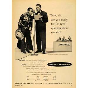  1950 Ad John Reed King Quiz Master Give Take CBS Steel 