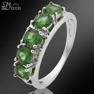 CHRISTMAS GIFT JEWELRY Round Green Emerald 18K White Gold Plated Ring 