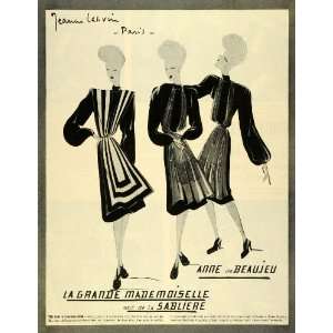  1944 Print Jeanne Lanvin Creation Fashion House Designs 