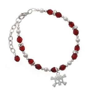Silver Skull with Clear Swarovski Crystals Maroon Czech Glass Beaded 